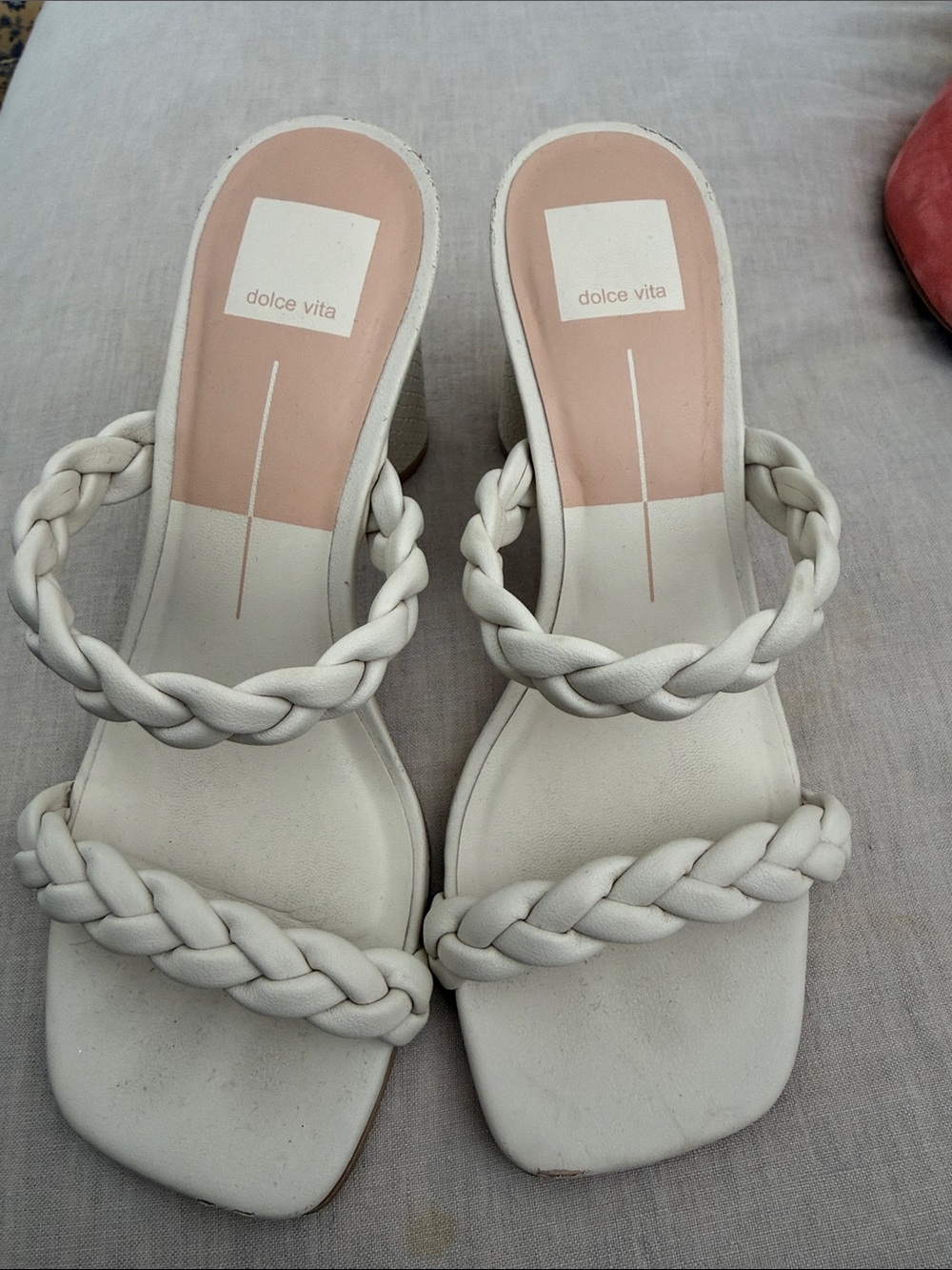 Dolce Vita White Braided-Strap Block Heel Sandals